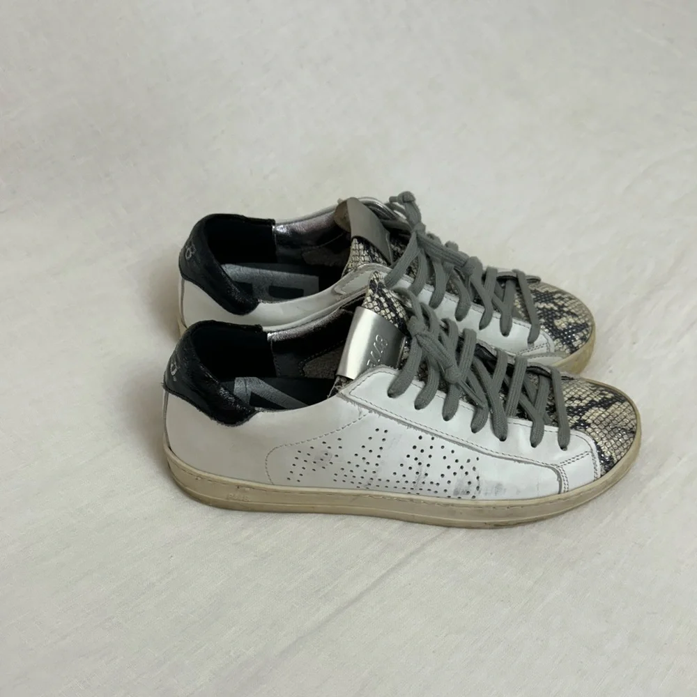 P448 John Python-Print Leather Low Top Sneakers Size 37 US 7 Classic Designer - Picture 11 of 16